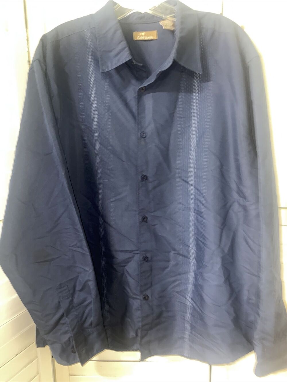 Men's CAFE LUNA Navy Blue Long Sleeve Cabana Beach Wear Shirt Size XL